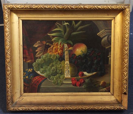 19th century English School Still life of fruit in a pottery dish 34 x 41cm